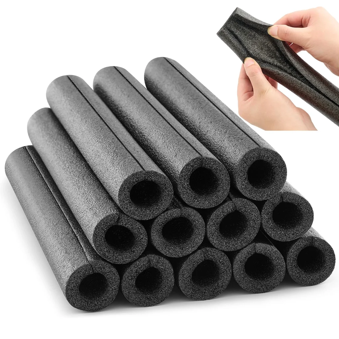 Amylove 1 ft Pipe Insulation Foam Tube 1 Inch Black Pool Noodles