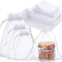 Amylove White Organza Bags Sheer Mesh Gift Bags with Drawstring Party, frame 1