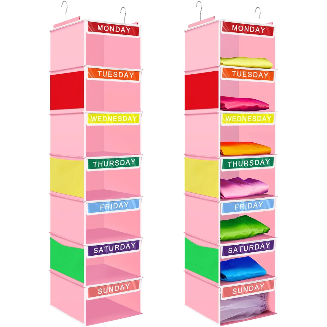 Amylove 7 Shelf Weekly Clothes Organizer Hanging Closet Organizer 11.