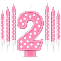 Amylove Pink Number 2 Birthday Candle Set - 3" Number Candle with 6, frame 1