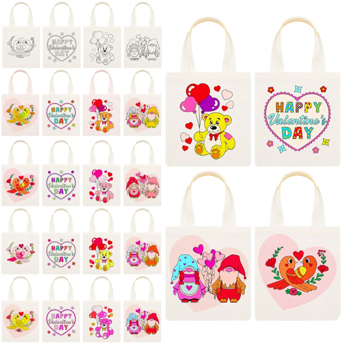 Amylove Valentine's Day Coloring Goodie Bags 8 x 8.5 Inch Canvas