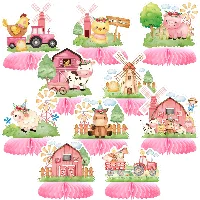 Amylove Pink Farm Animals birthday Party Supplies, frame 1
