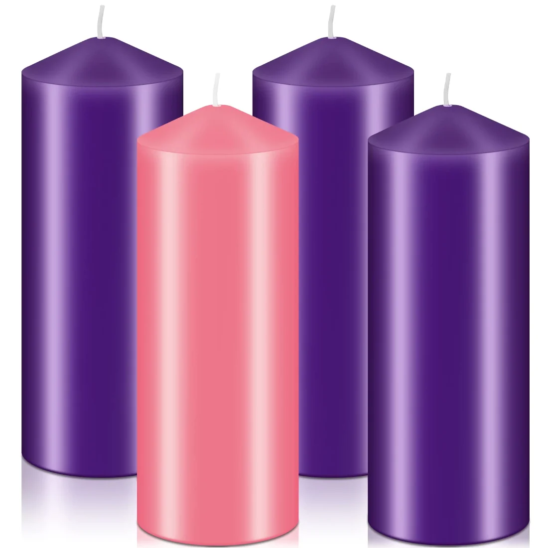 Amylove 3 x 8 Inch Advent Pillar Candles Set Pink Purple Christmas