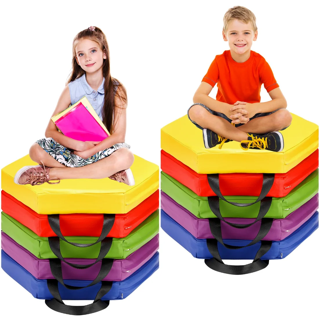 Amylove 15 Inch Hexagon Classroom Floor Cushions 2 Thick Flexible